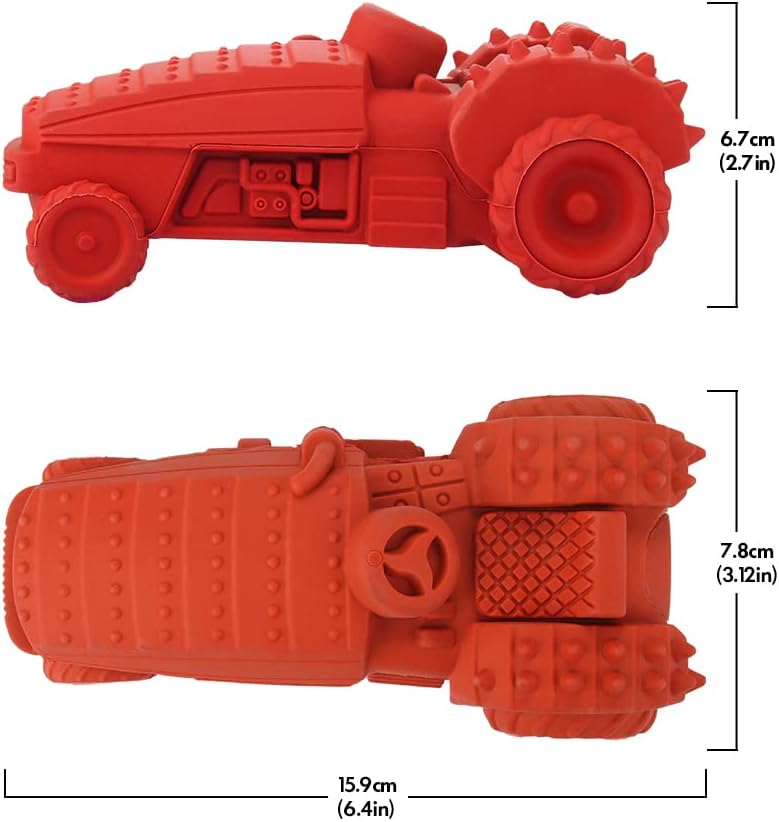 Petsation Chew Toy Truck – Robust chew toy for dogs | Interactive dog toy made of natural rubber | Promotes teeth cleaning and jaw strengthening | Durable dog toy for small and large dogs (red)