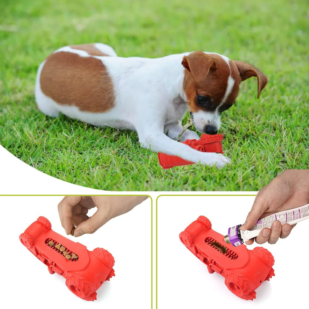 Petsation Chew Toy Truck – Robust chew toy for dogs | Interactive dog toy made of natural rubber | Promotes teeth cleaning and jaw strengthening | Durable dog toy for small and large dogs (red)