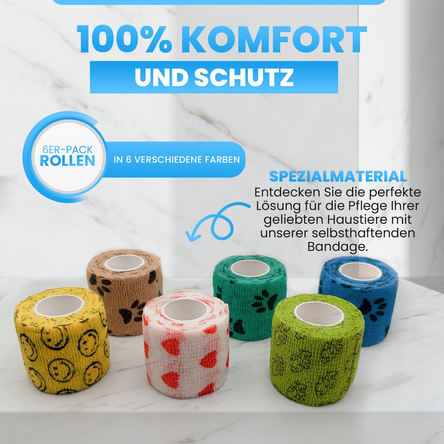 Bandagen motiv 5 cm x 4,5 m – selbsthaftend, elastisch, atmungsaktiv, 6er Box