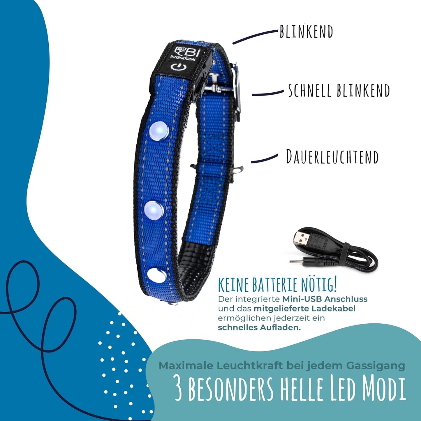 LED Hundehalsband, Leuchthalsband Schwarz Größe L 44-50cm