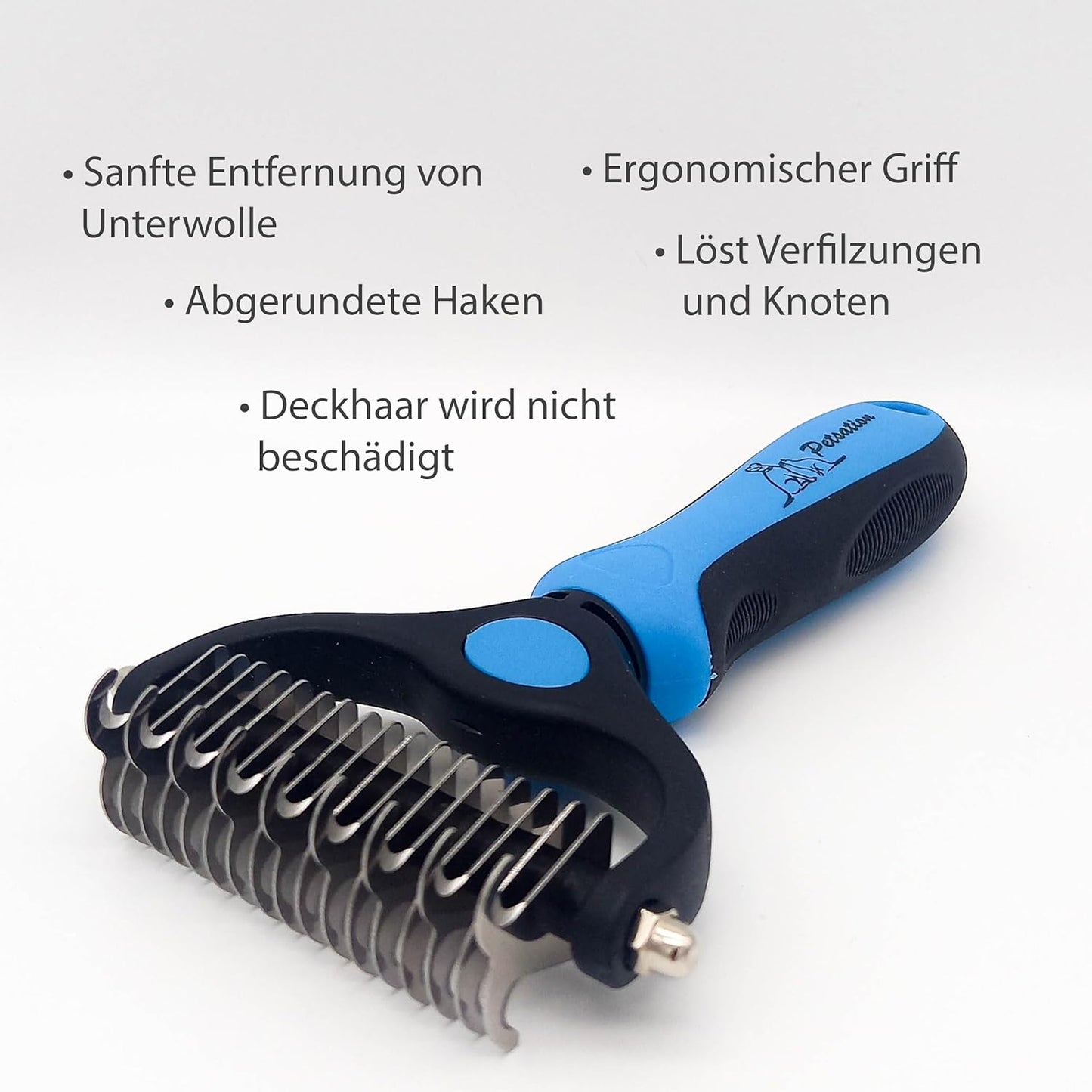 High-quality undercoat brush for dogs and cats – efficient grooming, removes loose hair and undercoat, prevents matting, ideal for long and short fur, gentle on the skin, grooming tool for pets, blue