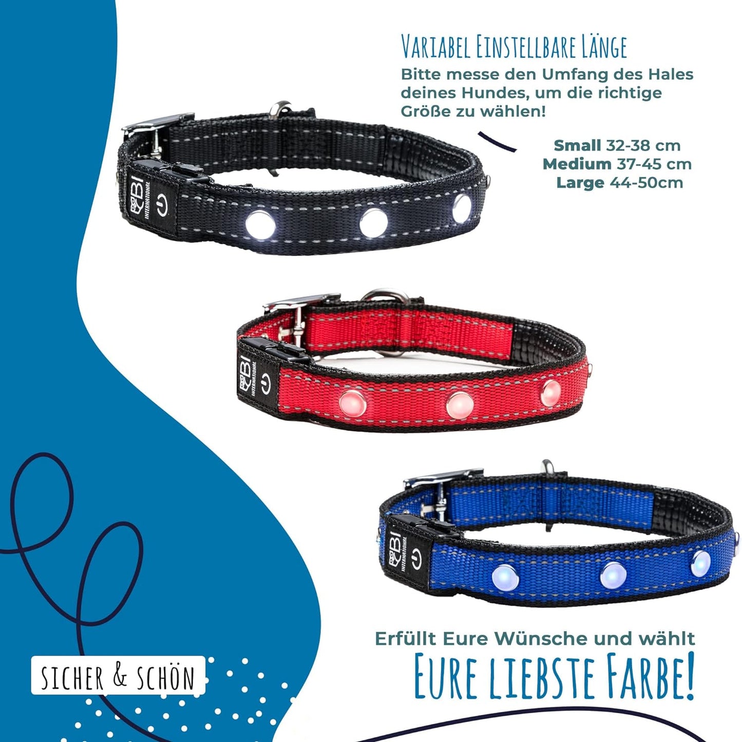 LED Hundehalsband, Leuchthalsband Schwarz Größe S 32-38cm
