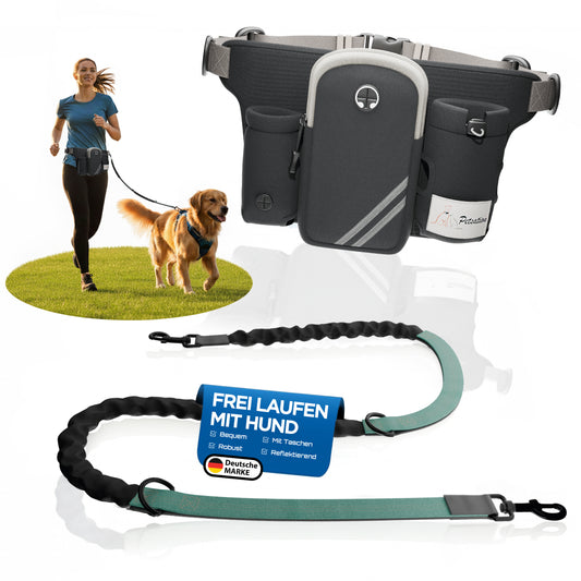 3-in-1 Hands-Free Hundeleine mit Bauchgurt & Hüfttasche – Joggen, Wandern & Training