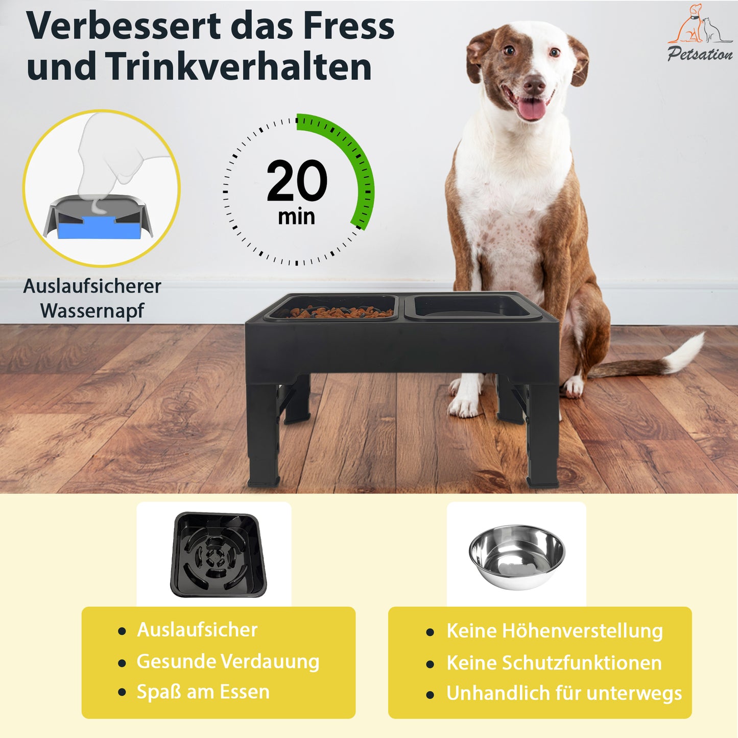 Erhöhter Hundenapf PETSATION – Anti-Schling Napf mit Spritzschutz - schwarz