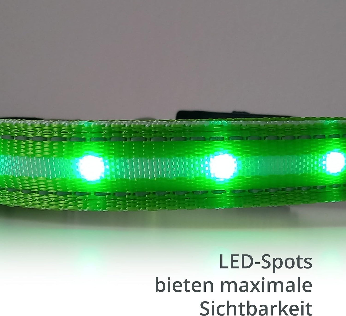 Petsation Light-Up Dog Collar – Reflective Dog Collar with 5 Light Dots for Better Visibility and Safety at Night, Adjustable, Waterproof, Ideal for Walks in the Dark, Dog Accessory Green Size S 28-40cm