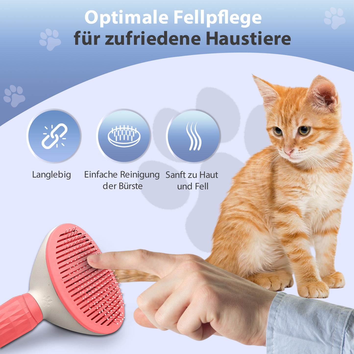 PETSATION Tierbürste mit One-Touch-Reinigung für Hunde und Katzen – Pink