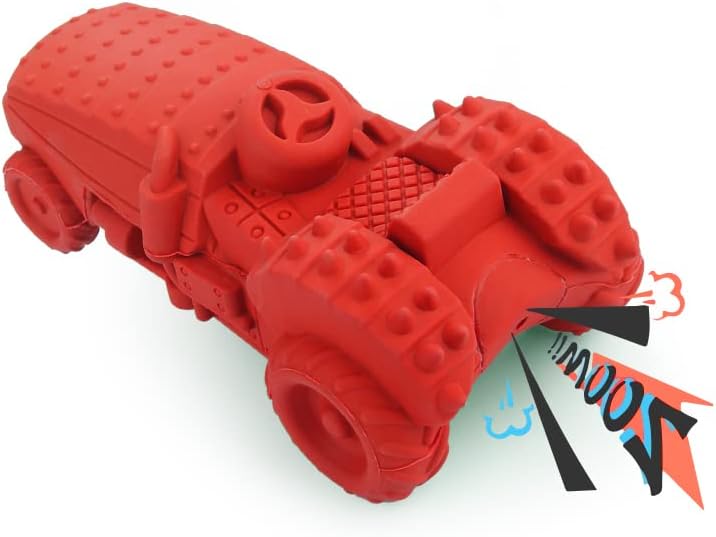 Petsation Chew Toy Truck – Robust chew toy for dogs | Interactive dog toy made of natural rubber | Promotes teeth cleaning and jaw strengthening | Durable dog toy for small and large dogs (red)