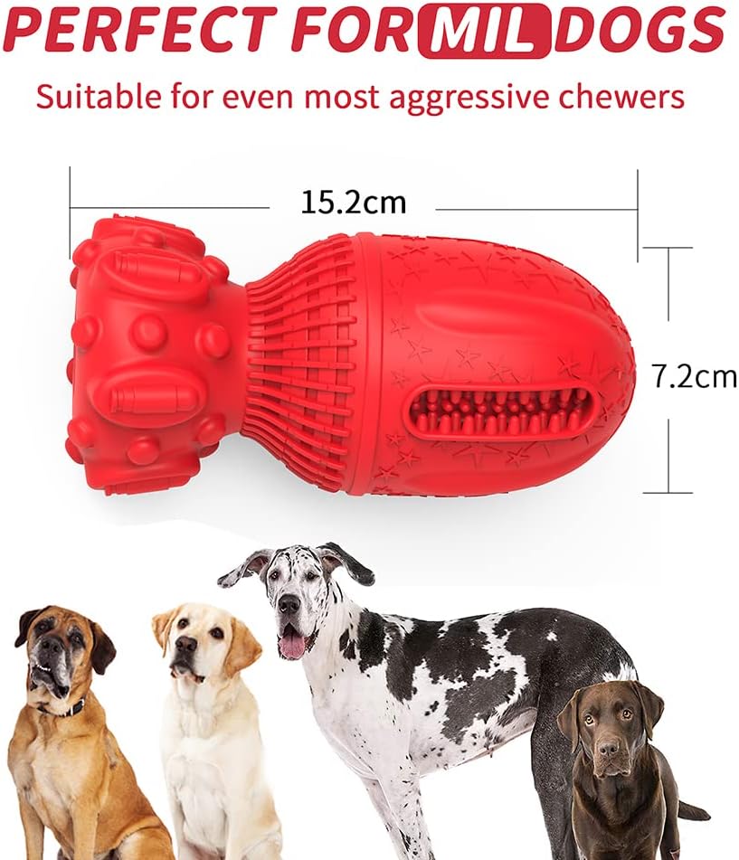 Petsation Rocket Dog Chew Toy – Robust, durable & interactive natural rubber chew toy for dental care, stress relief and fun – Ideal for small, medium & large dogs – Promotes teeth cleaning and chewing needs – Red