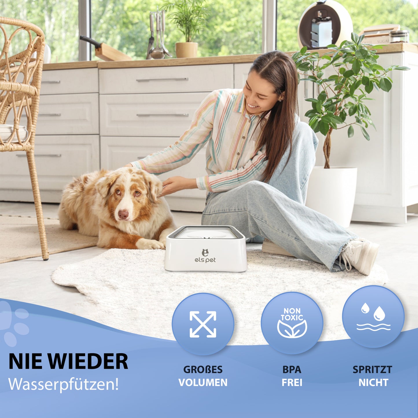 ELS PET Wassernapf für Hunde: 2L Auslaufsicher Trinknapf Hund Fressnapf Unterwegs, Anti-Schwapp Hundenapf Reisen für Haustiere & Innen & Draußen & Auto