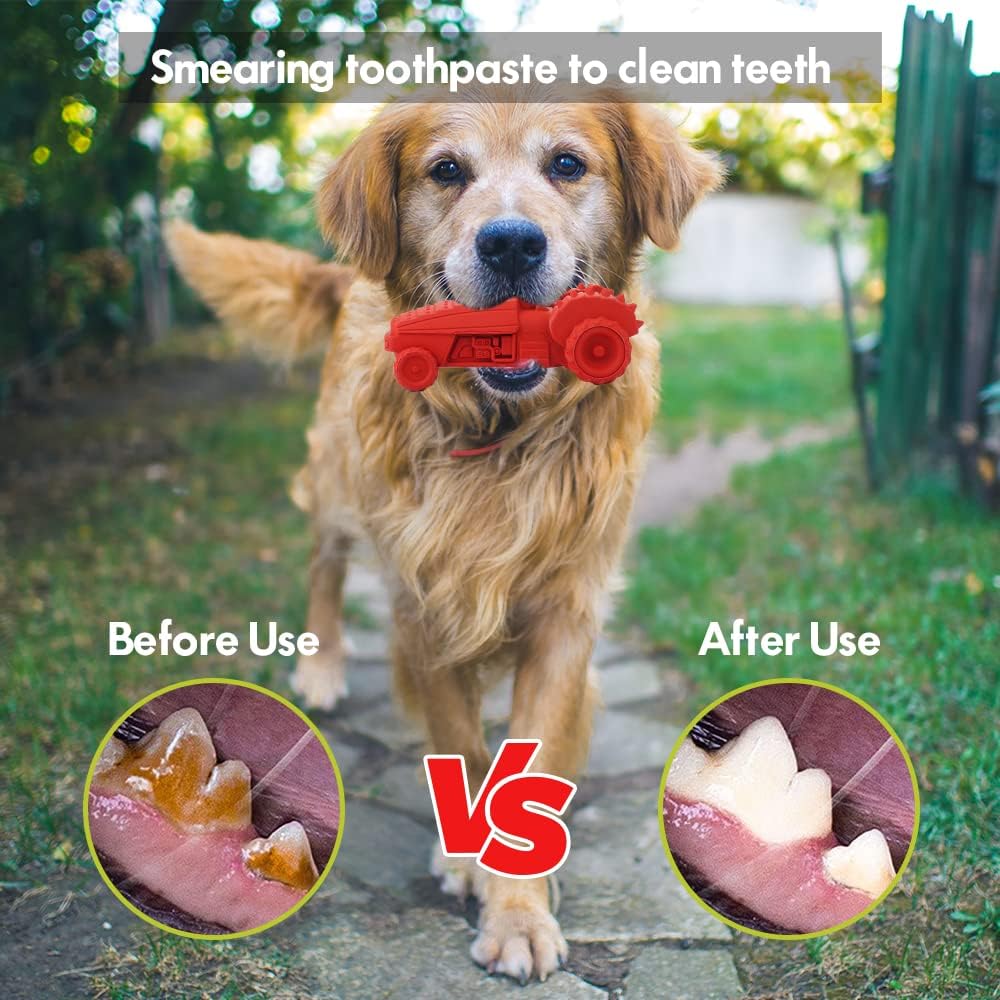 Petsation Chew Toy Truck – Robust chew toy for dogs | Interactive dog toy made of natural rubber | Promotes teeth cleaning and jaw strengthening | Durable dog toy for small and large dogs (red)