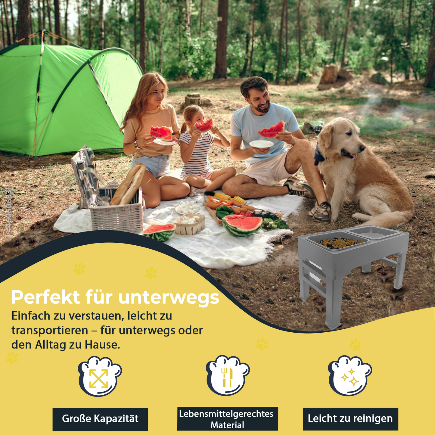 Erhöhter Hundenapf PETSATION – Anti-Schling Napf mit Spritzschutz - Grau