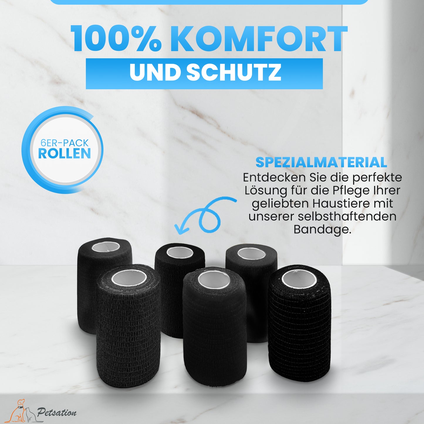 Bandagen Schwarz 10cm x 4,5m Elastische Sportbandagen – 6 Stück
