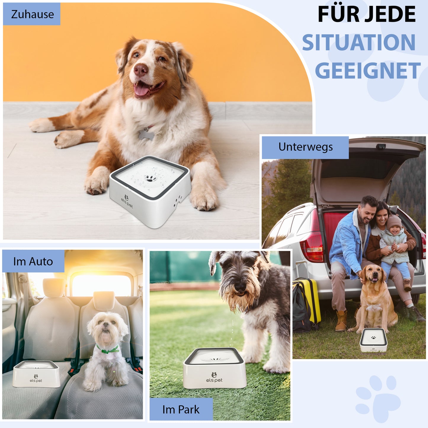 ELS PET Wassernapf für Hunde: 2L Auslaufsicher Trinknapf Hund Fressnapf Unterwegs, Anti-Schwapp Hundenapf Reisen für Haustiere & Innen & Draußen & Auto