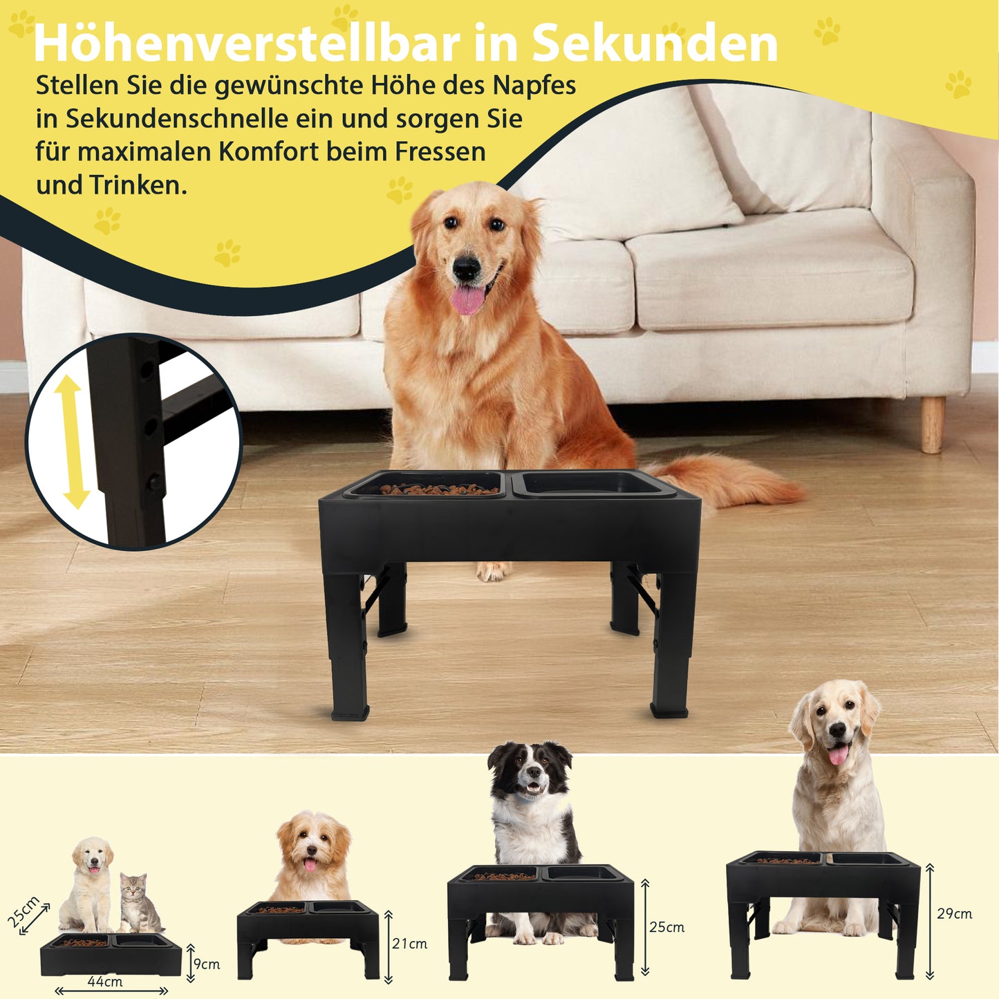 Erhöhter Hundenapf PETSATION – Anti-Schling Napf mit Spritzschutz - schwarz