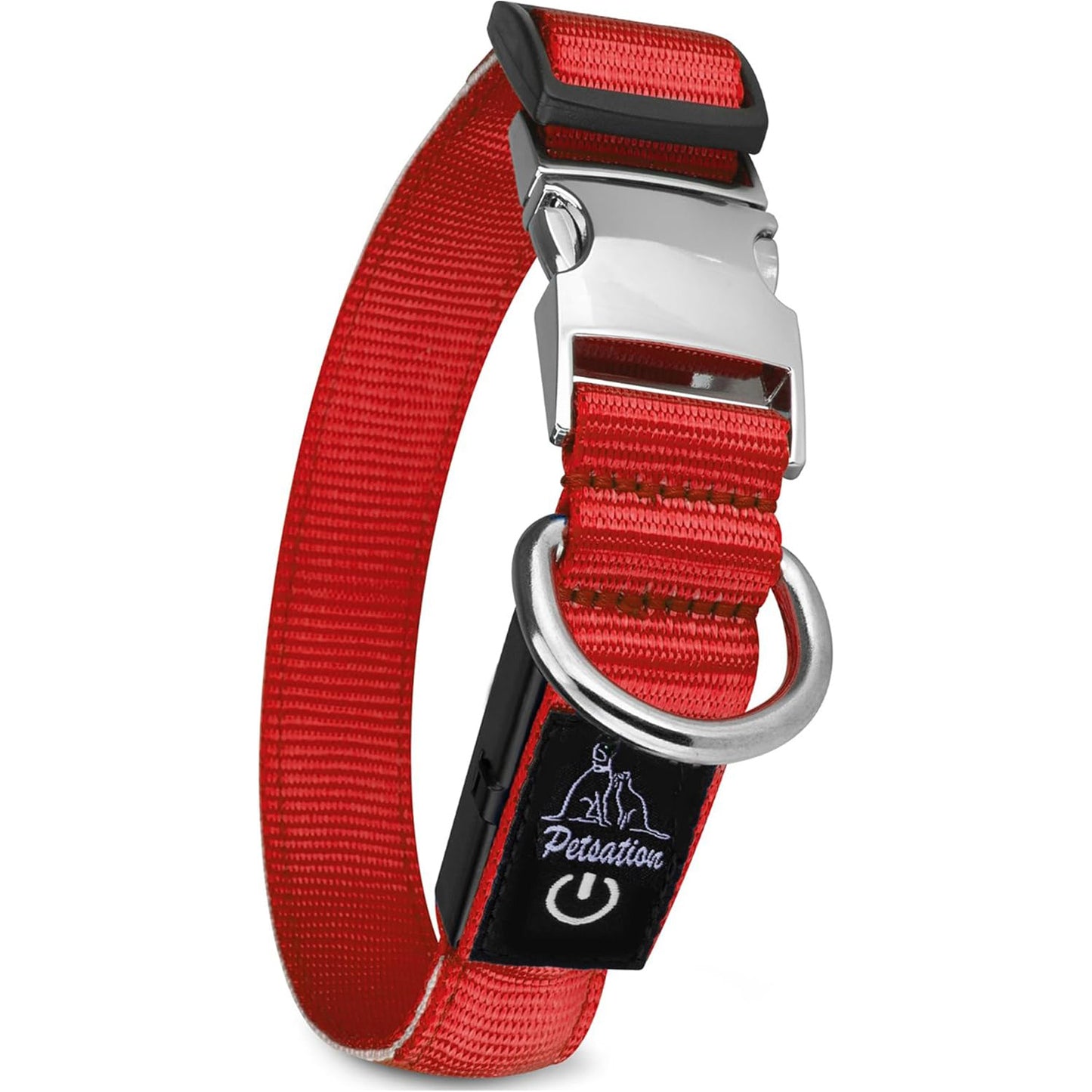Collier lumineux Petsation pour chien – Collier lumineux continu, éclairage LED pour une visibilité nocturne, étanche, réglable, accessoire sûr pour les promenades nocturnes, réfléchissant et rouge vif, taille L 48-60 cm