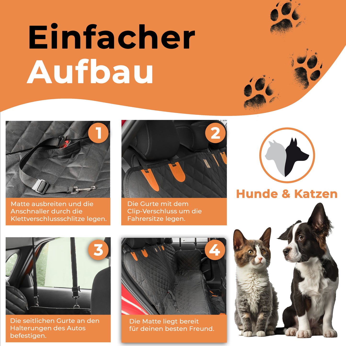 Petsation Car Seat Cover for Dogs, Back Seat & Trunk – Waterproof, Non-Slip, Tear-Resistant, Large Dog Blanket for Cars, Protection for Back Seat & Cargo Area, Easy to Clean, Ideal for Dogs in the Car, Universal Size