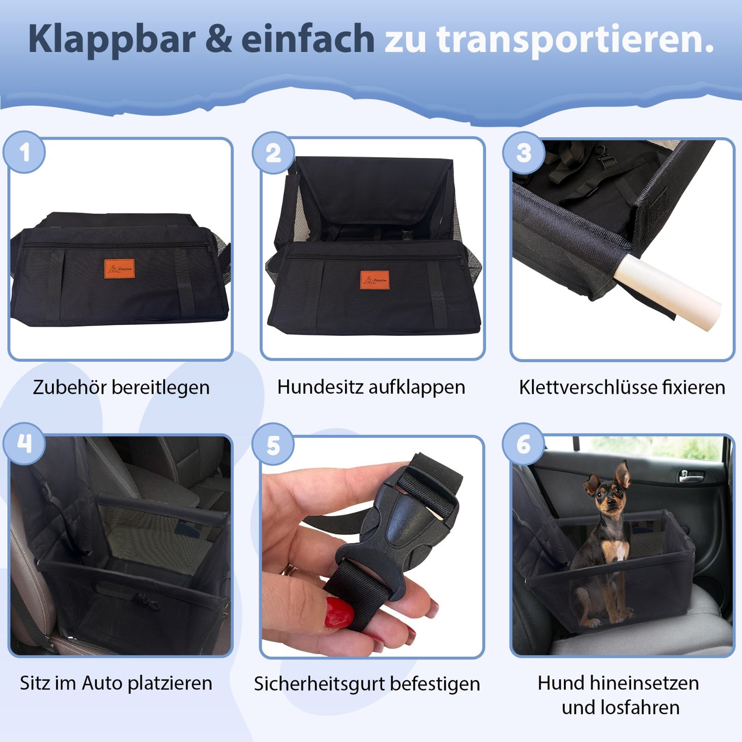 PETSATION Hundeautositz β Wasserdichter & Atmungsaktiver Autositz fΓΌr Hunde β Robuste Oxford-Tragetasche mit Sicherheitsgurt β Waschbare Haustiermatte fΓΌr Auto, SUV & Reisen (Schwarz, Standard)