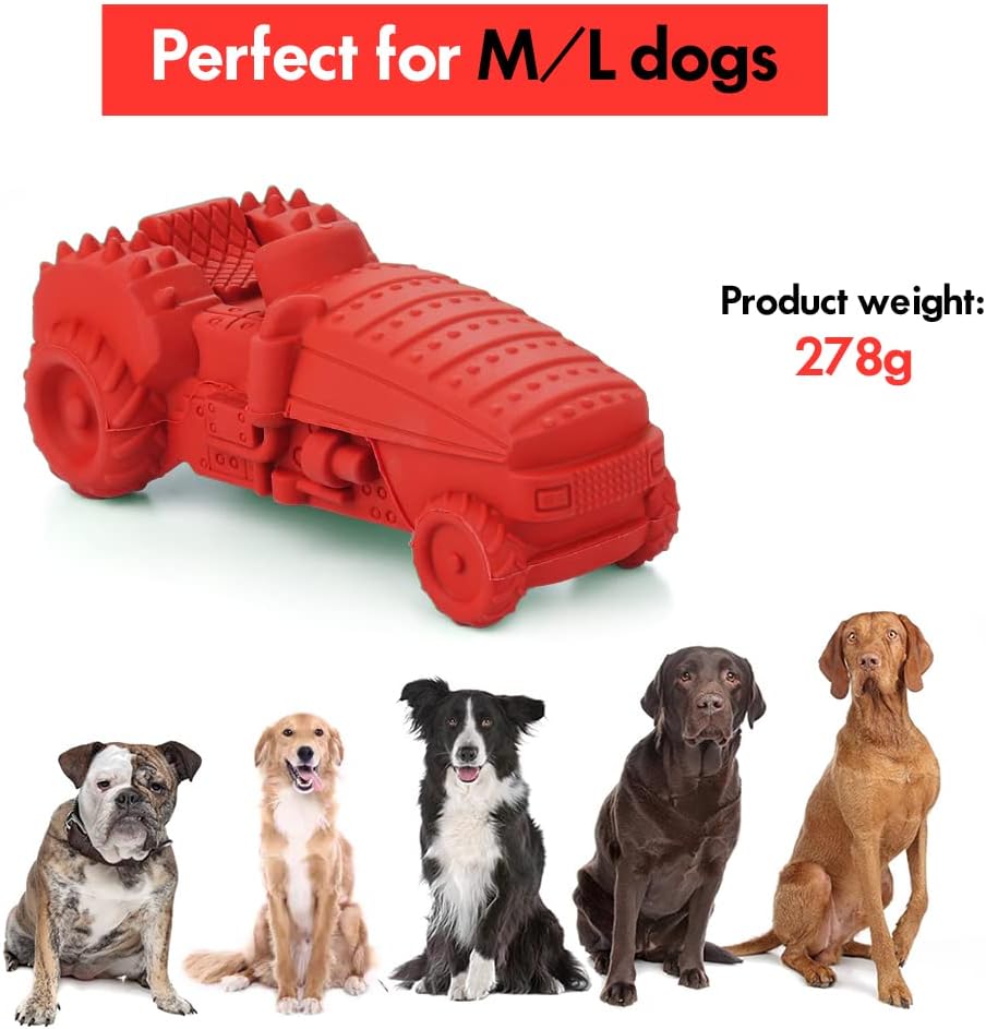 Petsation Chew Toy Truck – Robust chew toy for dogs | Interactive dog toy made of natural rubber | Promotes teeth cleaning and jaw strengthening | Durable dog toy for small and large dogs (red)