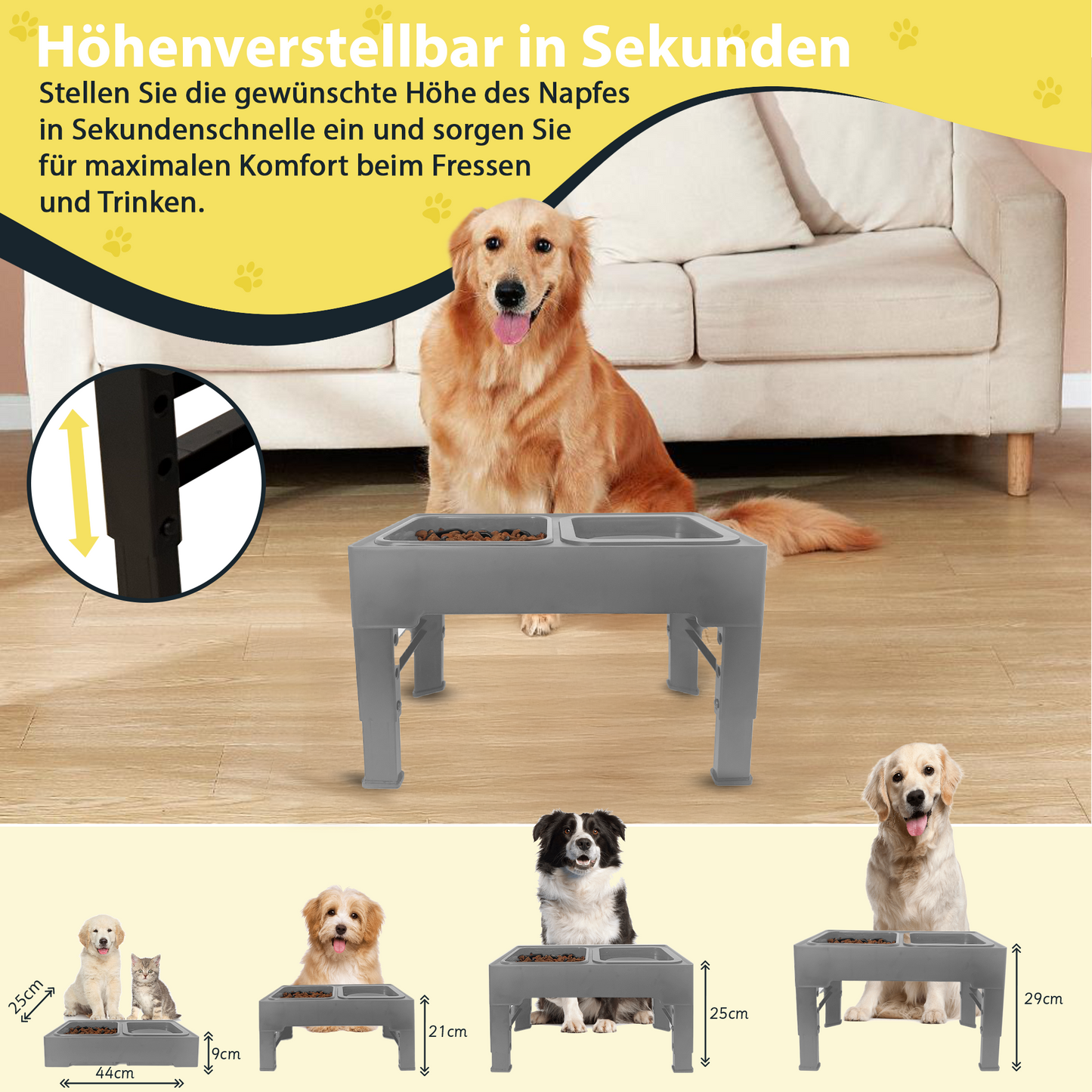Erhöhter Hundenapf PETSATION – Anti-Schling Napf mit Spritzschutz - Grau