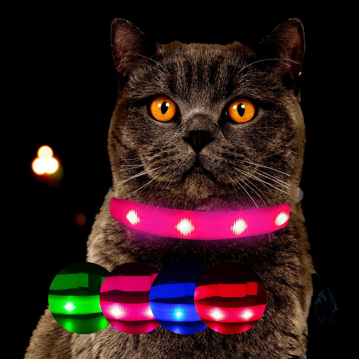 PETSATION Light-Up Cat Collar - Safety LED Collar for Cats, Adjustable & Waterproof, Perfect for Night Walks, Bright, Reflective Cat Accessory for Visibility & Protection in the Dark, Pink, Size S, 21-28 cm
