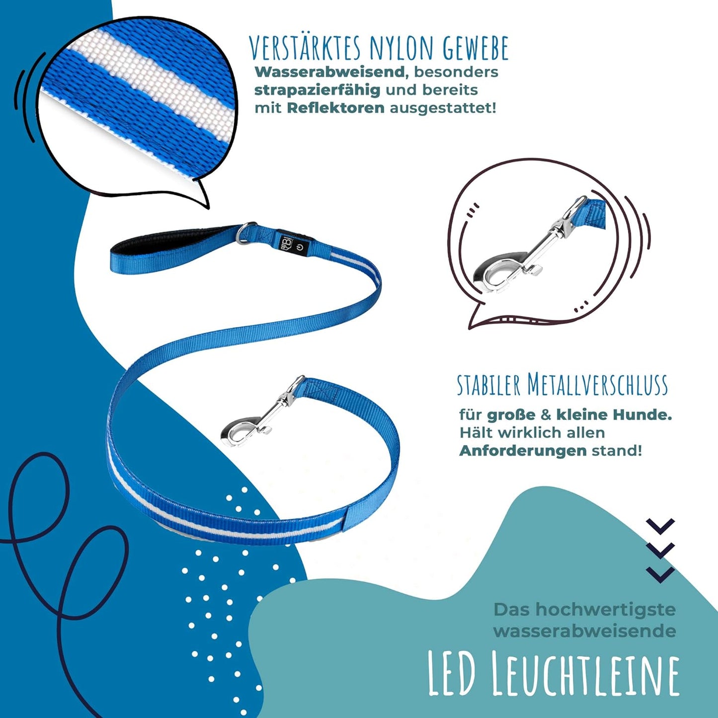 Petsation LED Dog Leash Glowing – Safety Leash for Dogs at Night – USB Rechargeable, Waterproof, Reflective – Visibility & Control While Walking – Suitable for Small & Large Dogs Red