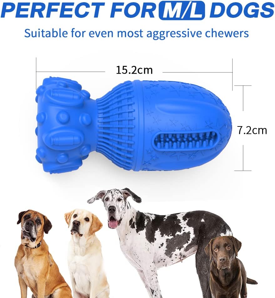 Petsation Rocket Dog Chew Toy – Robust, durable & interactive natural rubber chew toy for dental care, stress relief and fun – Ideal for small, medium & large dogs – Promotes teeth cleaning and chewing needs Blue