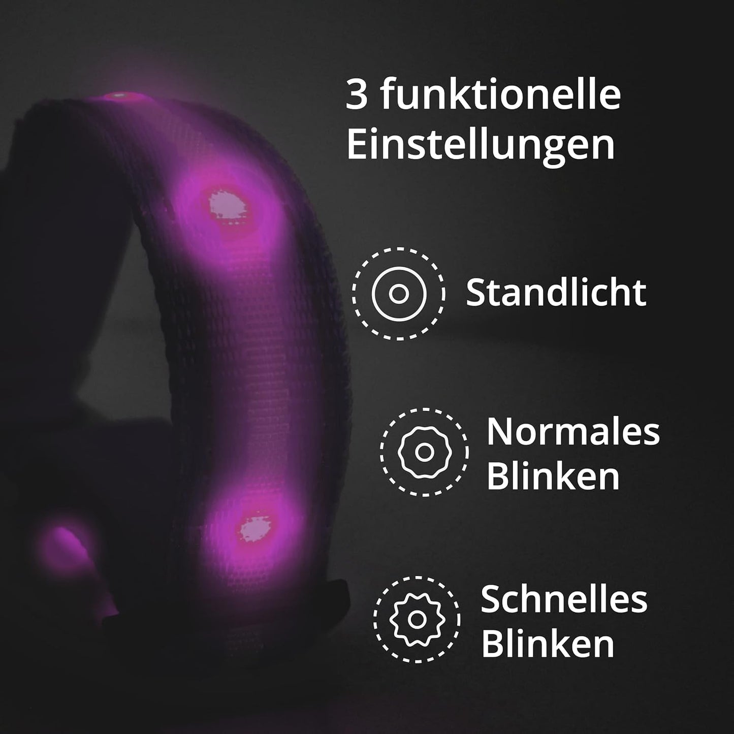 Collier lumineux Petsation pour chien – Collier réfléchissant avec 5 points lumineux pour une meilleure visibilité et sécurité la nuit, réglable, imperméable, idéal pour les promenades dans l'obscurité, accessoire pour chien Rose Taille S 28-40 cm