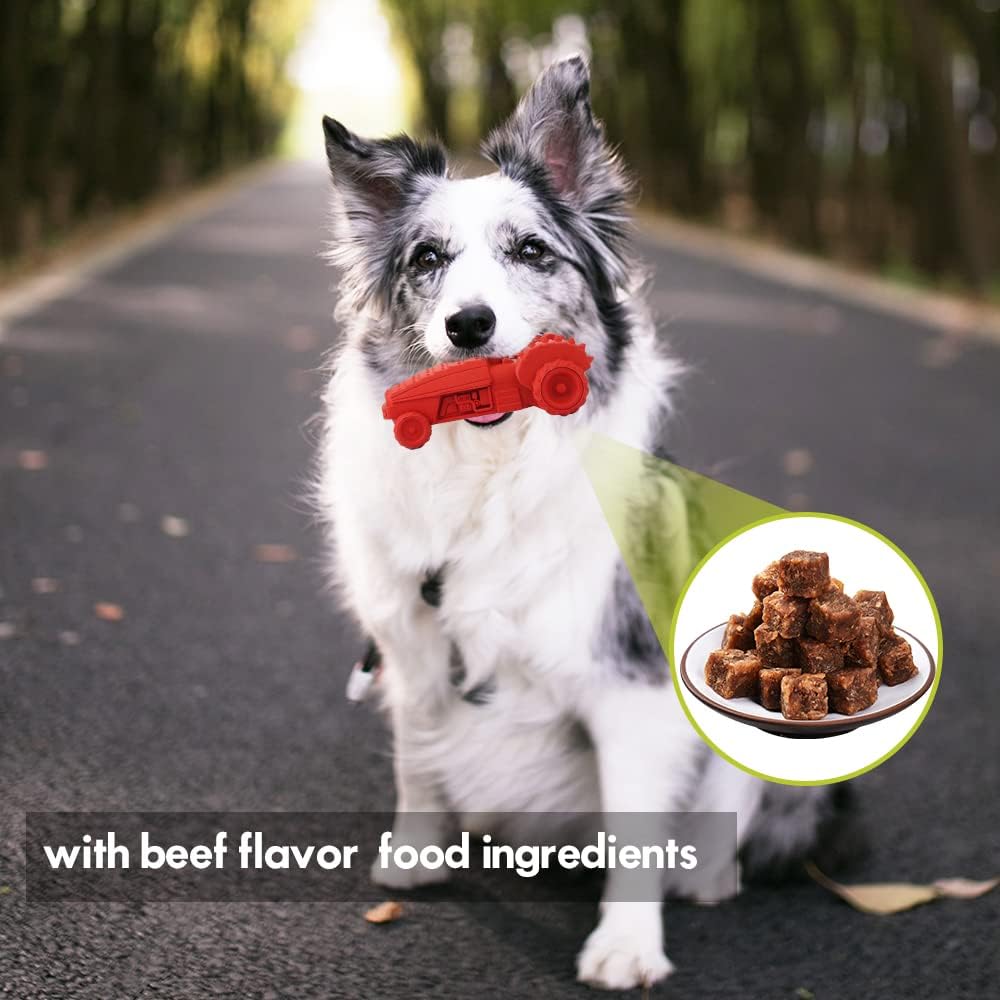 Petsation Chew Toy Truck – Robust chew toy for dogs | Interactive dog toy made of natural rubber | Promotes teeth cleaning and jaw strengthening | Durable dog toy for small and large dogs (red)