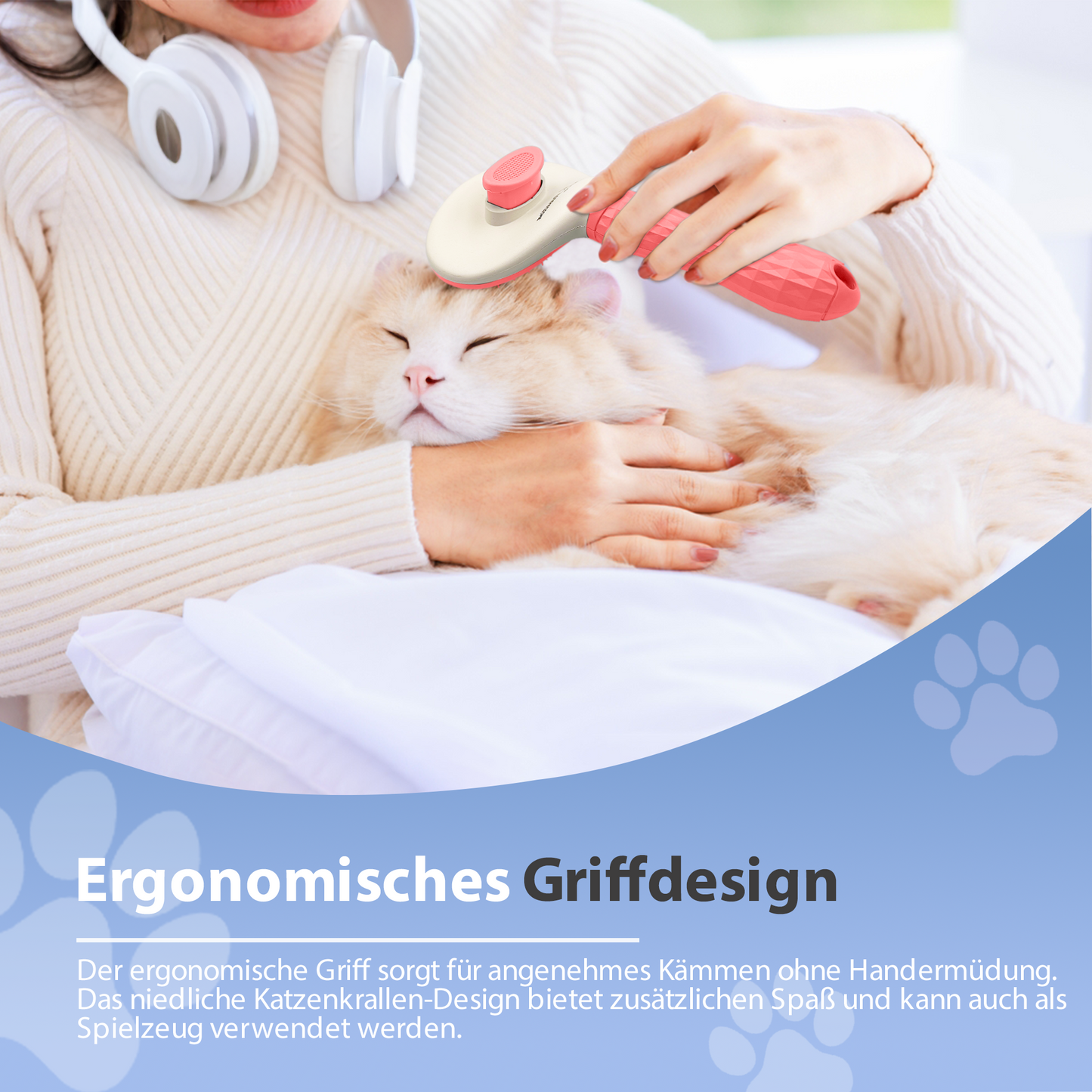 PETSATION Tierbürste mit One-Touch-Reinigung für Hunde und Katzen – Pink