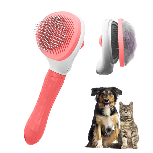 PETSATION Tierbürste mit One-Touch-Reinigung für Hunde und Katzen – Pink