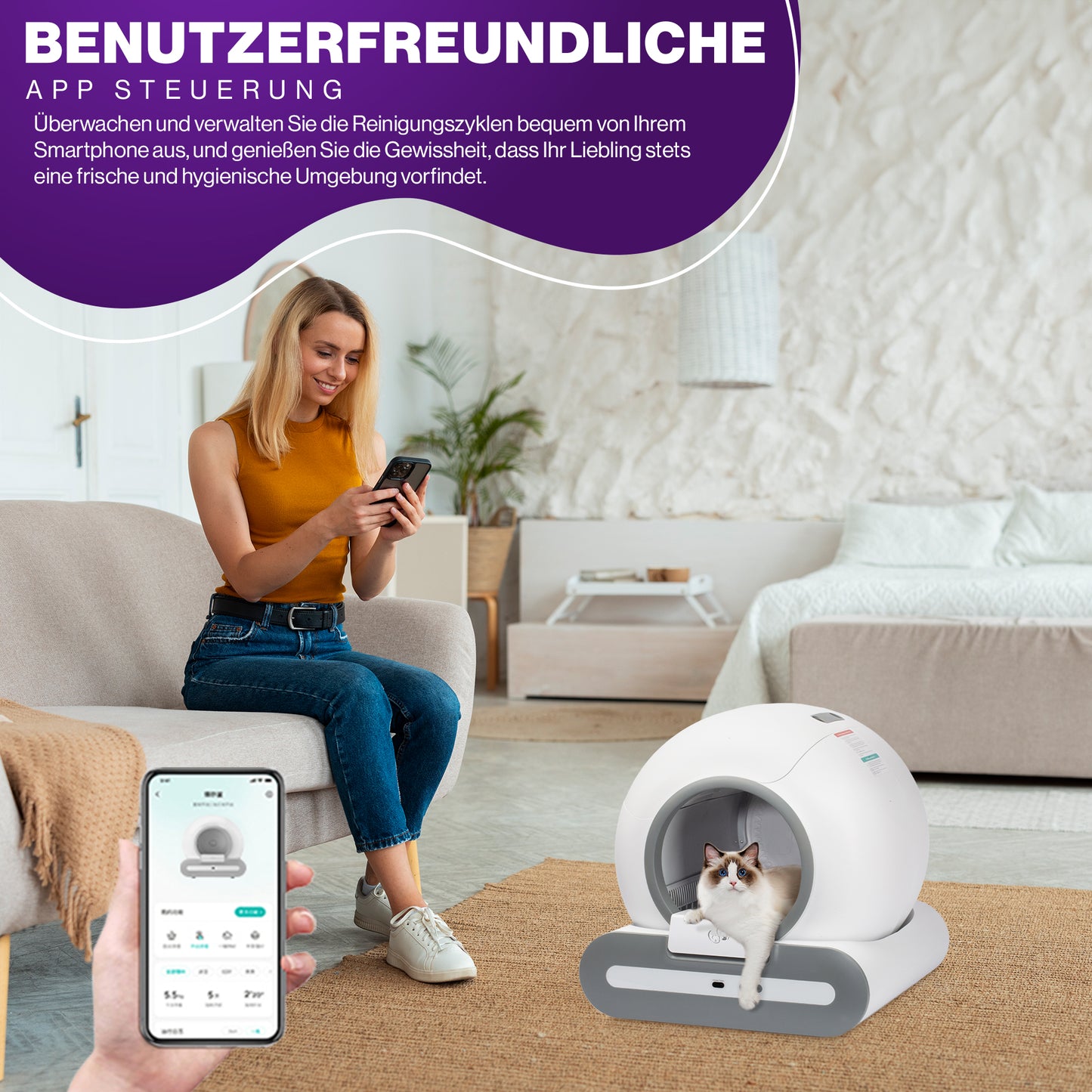 Petsation Self-Cleaning Litter Box – Automatic, Odor-Free, Hygienic Solution for Cat Owners | Self-Cleaning Litter Box for Easy Cleaning | Smart Technology for Stress-Free Litter | Ideal for Busy People