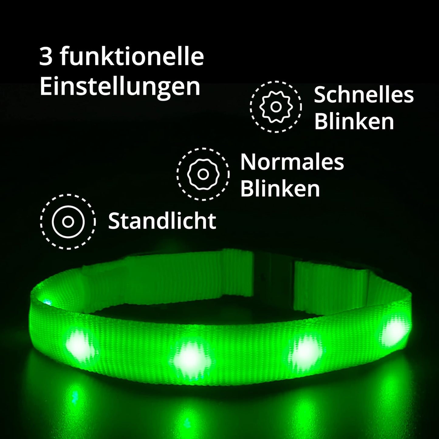 PETSATION Light-Up Cat Collar - Safety LED Collar for Cats, Adjustable & Waterproof, Perfect for Night Walks, Bright, Reflective Cat Accessory for Visibility & Protection in the Dark, Green, Size S, 21-28 cm