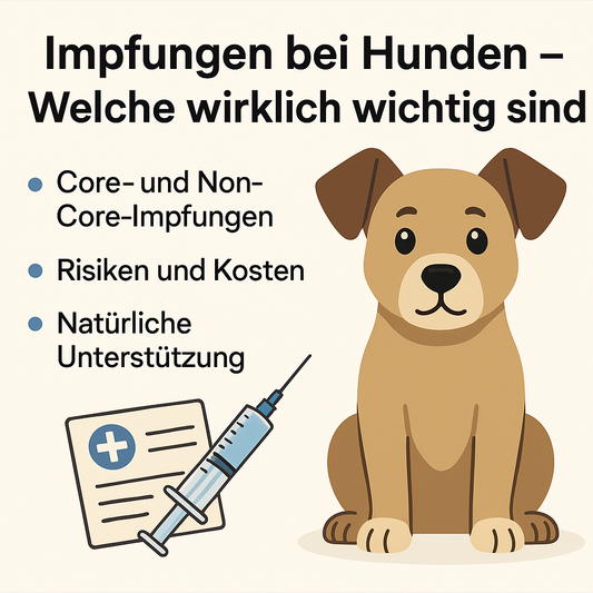 Infografik mit Hund, Spritze und Impfpass – Thema: „Impfungen bei Hunden – Welche wirklich wichtig sind