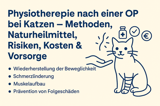 Katze mit bandagiertem Bein neben einer helfenden Hand – Symbol für Physiotherapie, Heilung und Genesung nach einer Operation.