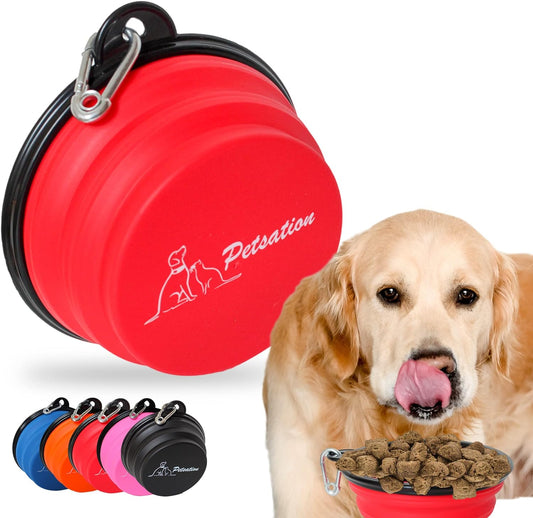 PETSATION Foldable Dog Bowl for on the Go [The Original] Travel Bowl, Food Bowl &amp; Water Bowl for Dogs - Drinking Bowl, Ideal for Travel, Walks &amp; Everyday Use Light Red 1500ml