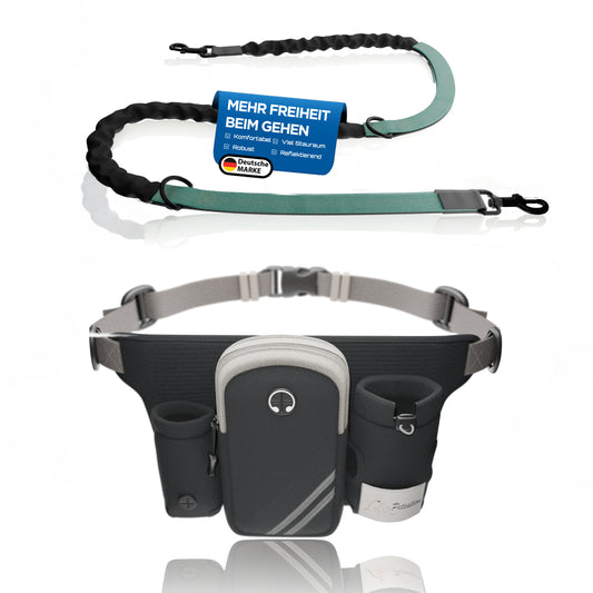 3-in-1 Hands-Free Hundeleine mit Bauchgurt & Hüfttasche – Joggen, Wandern & Training