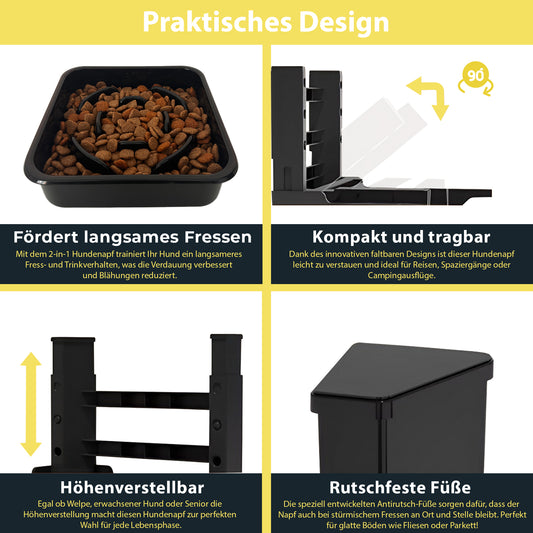 Erhöhter Hundenapf PETSATION – Anti-Schling Napf mit Spritzschutz, rutschfest & ergonomisch – langsames Fressen für Hunde, ideal für große & kleine Hunde – Fressnapf gegen hastiges Fressen Schwarz