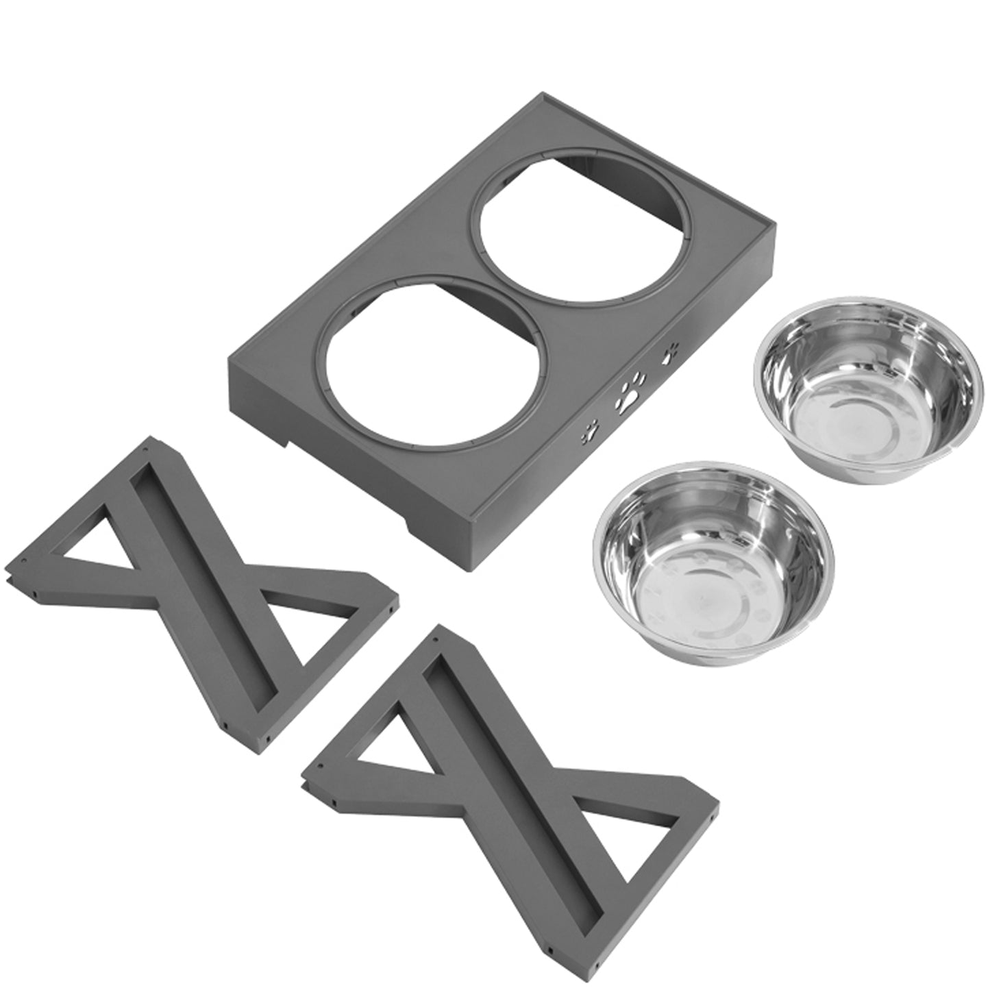 Gamelle surélevée PETSATION avec support – Idéale pour petits et grands chiens, gamelles antidérapantes pour manger et boire confortablement, gamelles en acier inoxydable de haute qualité, gamelle inclinée pour une meilleure digestion, grise