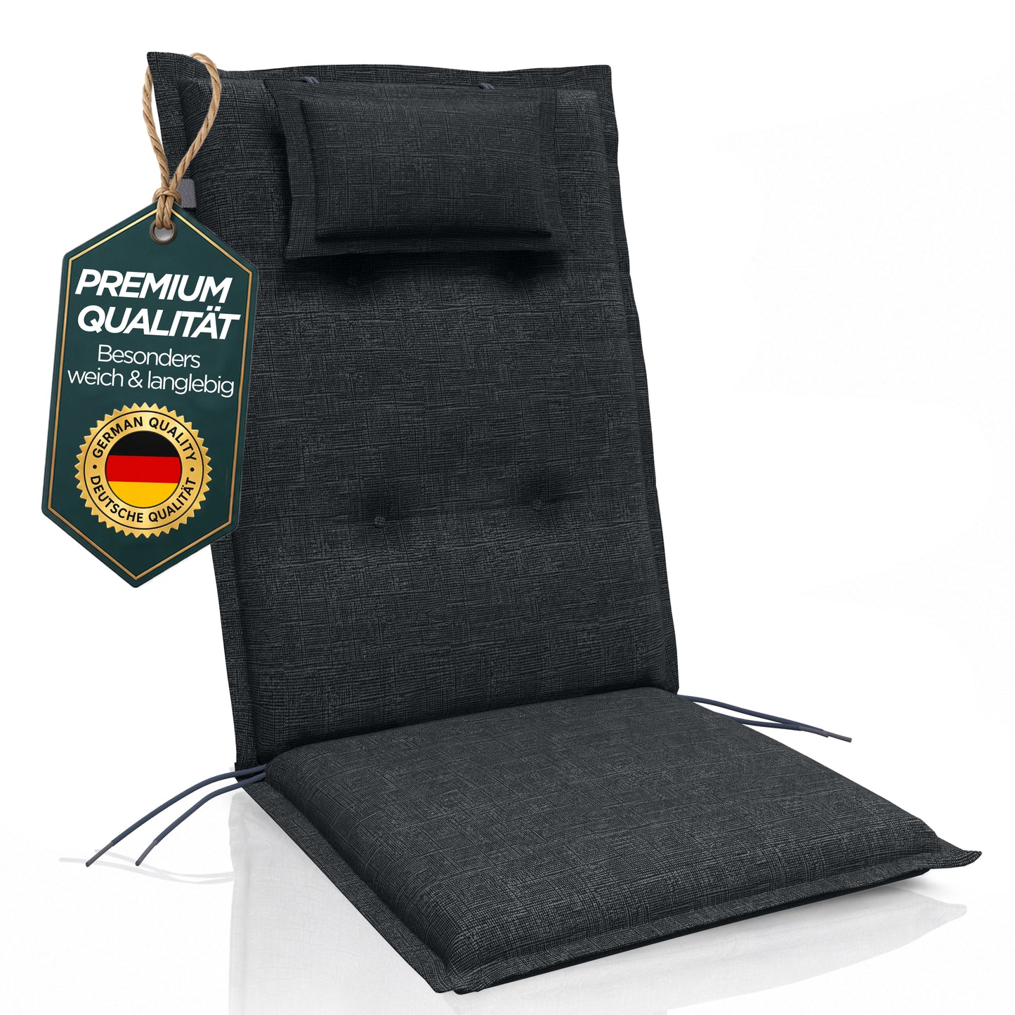 Hochlehnerauflage Hochlehnerauflage 8 cm Dick – Gartenstuhlauflage mit Kopfpolster, (4 St), mit Kopfteil, Pflegeleicht, Komfortpolsterung, Befestigungsbänder