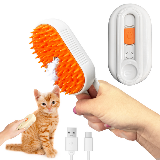 3-in-1 Dampf-Bürste für Katzen & Hunde – Entfilzung & Reinigung - weiß