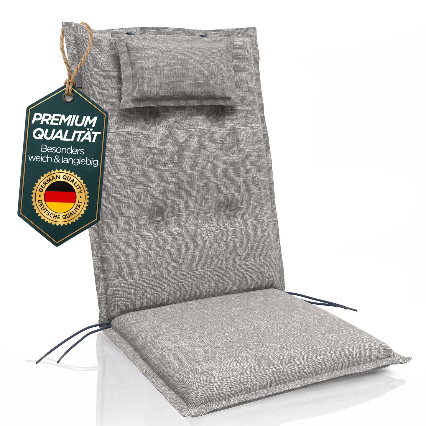 Hochlehnerauflage Hochlehnerauflage 8 cm Dick – Gartenstuhlauflage mit Kopfpolster, (4 St), mit Kopfteil, Pflegeleicht, Komfortpolsterung, Befestigungsbänder