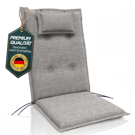 Hochlehnerauflage Hochlehnerauflage 8 cm Dick – Gartenstuhlauflage mit Kopfpolster, (4 St), mit Kopfteil, Pflegeleicht, Komfortpolsterung, Befestigungsbänder