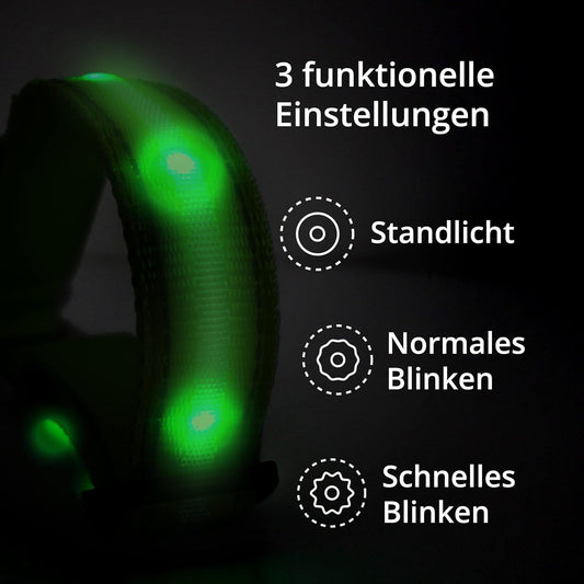 Petsation Leuchthalsband für Hunde – Reflektierendes Hundehalsband mit 5 Leuchtpunkten für bessere Sichtbarkeit und Sicherheit bei Nacht, Verstellbar, Wasserdicht, Ideal für Spaziergänge im Dunkeln, Hundezubehör Grün Größe S 28-40cm