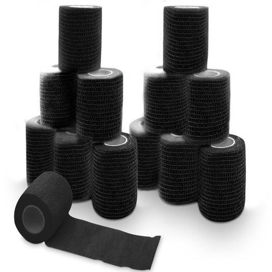 Bandagen Schwarz 10cm x 4,5m – 12 Stück | Elastische Sportbandagen, Kompressionsbandagen für Fitness, Training, Crossfit, Gym, Kraftsport & Bodybuilding – Reißfest & Waschbar – Gelenkschutz & Stabilität