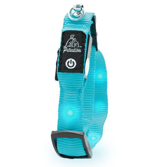 PETSATION Leuchtendes Katzenhalsband - Sicherheits-LED Halsband für Katzen, Verstellbar & Wasserdicht, Perfekt für Nachtspaziergänge, Helles, Reflektierendes Katzenzubehör für Sichtbarkeit & Schutz im Dunkeln Blau Größe M 21-35cm