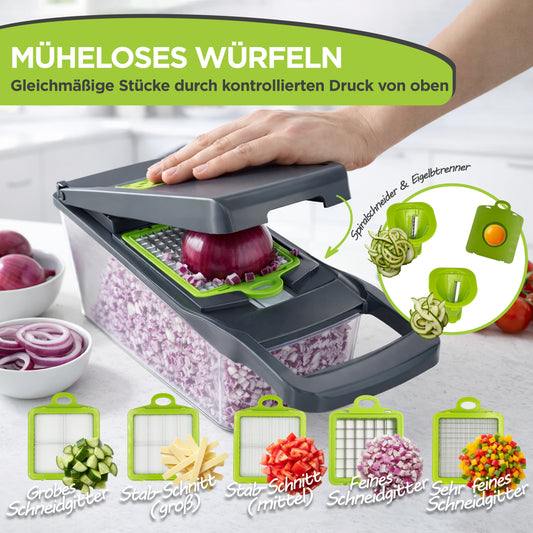 All-in-One Gemüseschneider 13-in-1 – Multifunktionaler Küchenhobel mit Auffangbehälter & Edelstahlklingen