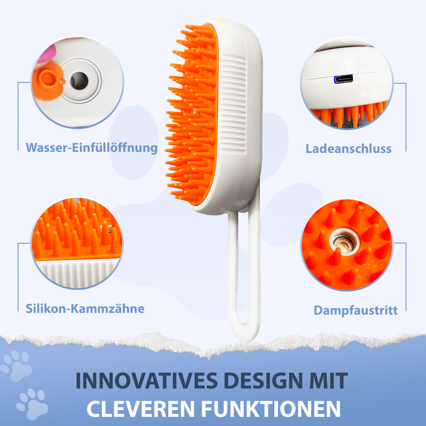3-in-1 Dampf-Bürste für Katzen & Hunde – Entfilzung & Reinigung - weiß