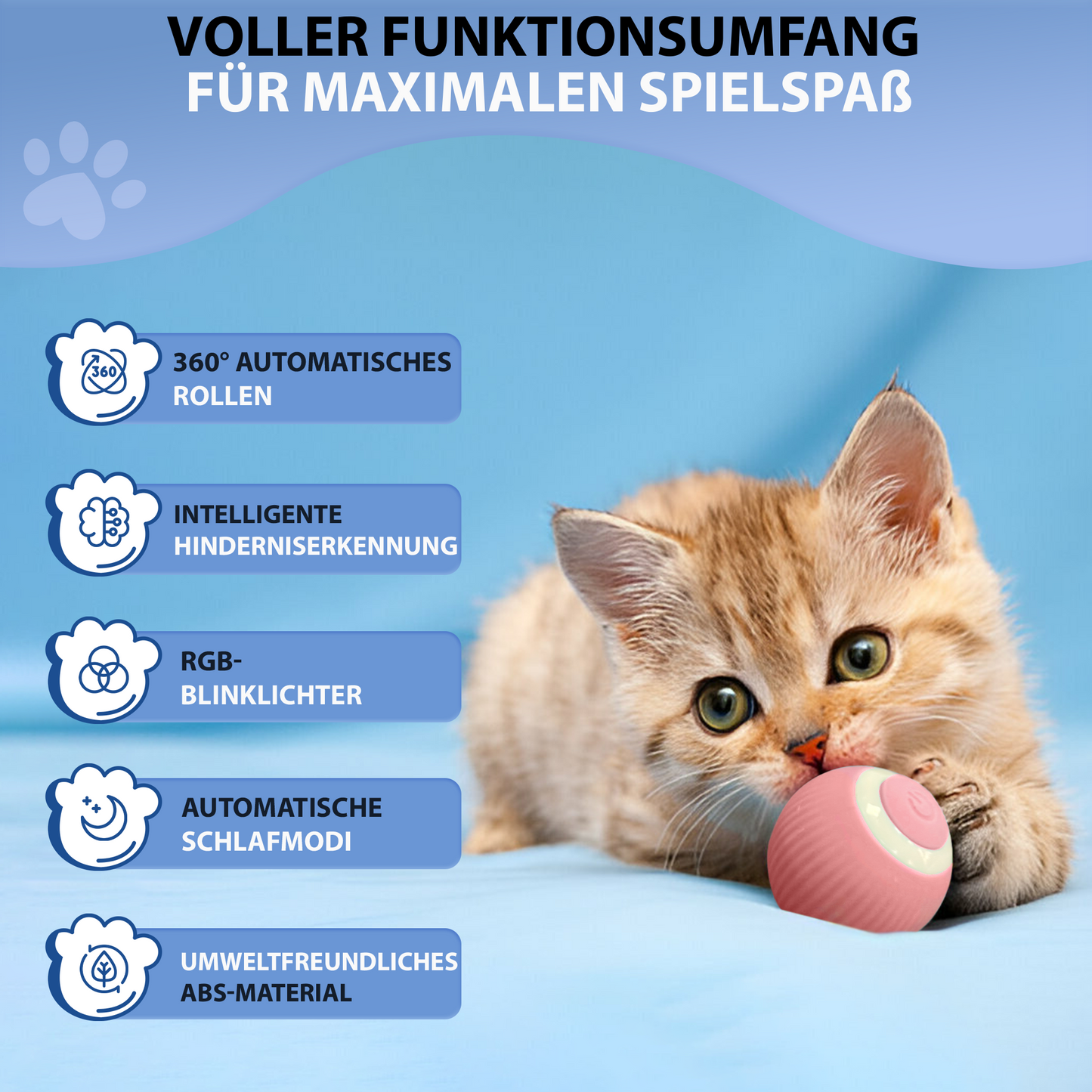 Interaktives Katzenspielzeug Ball Elektrisch für Katzen -  pink