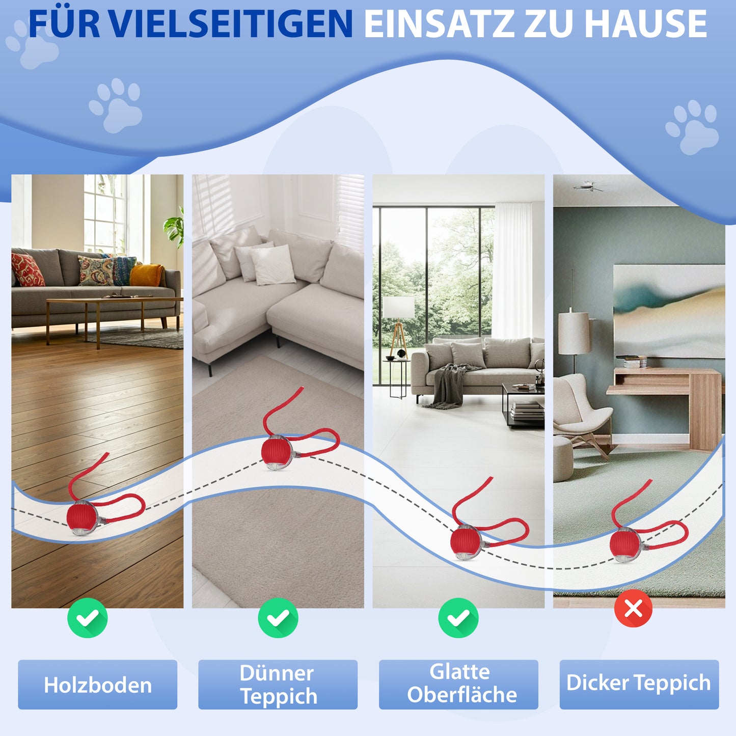 Automatisches Katzenspielzeug mit LED, Bewegung, interaktiv & sicher - Rot