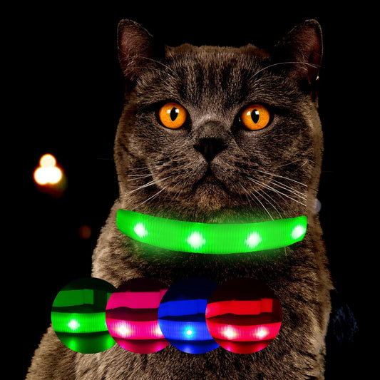 PETSATION Leuchtendes Katzenhalsband - Sicherheits-LED Halsband für Katzen, Verstellbar & Wasserdicht, Perfekt für Nachtspaziergänge, Helles, Reflektierendes Katzenzubehör für Sichtbarkeit & Schutz im Dunkeln Grün Größe S 21-28cm